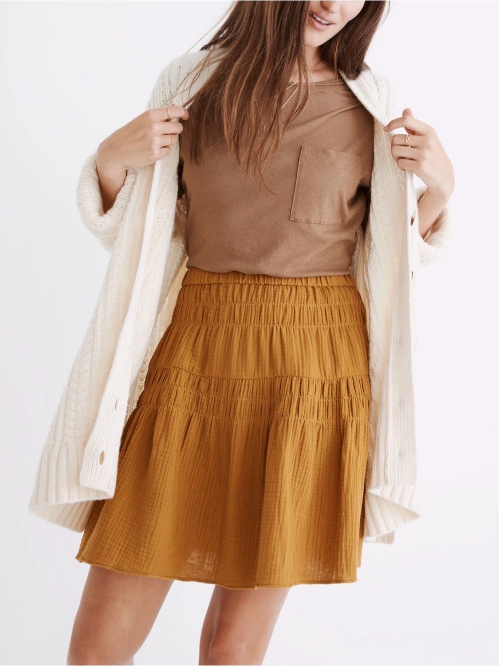 Madewell Double-Gauze Smocked Mini Skirt